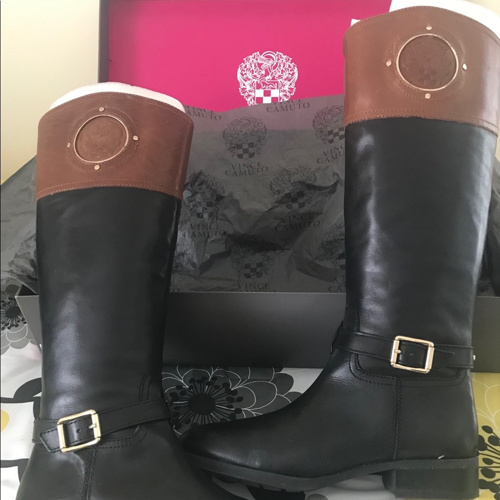 Vince Camuto Black/Russet WIDE CALF Boots.